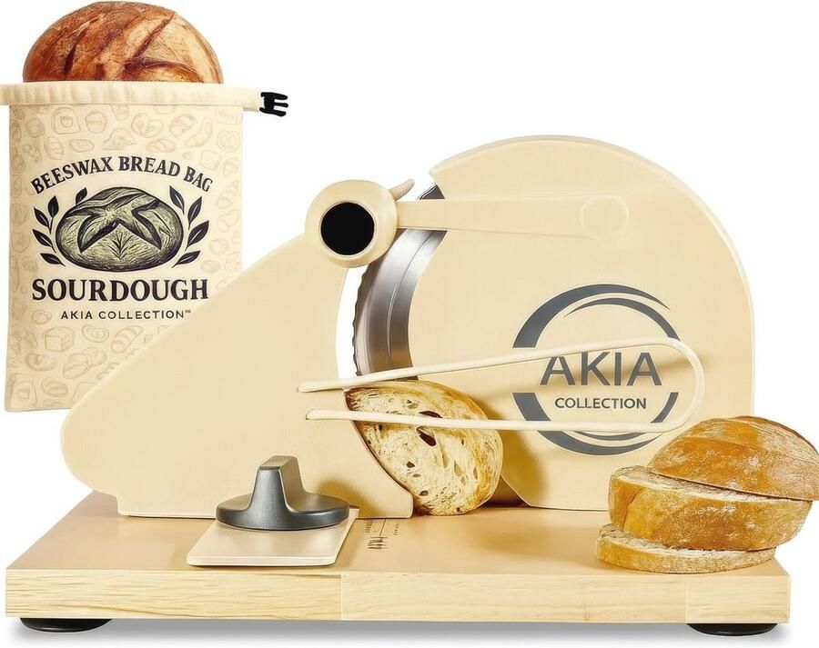 Handmatige broodsnijmachine met verstelbare diktegids en bijenwas broodzak