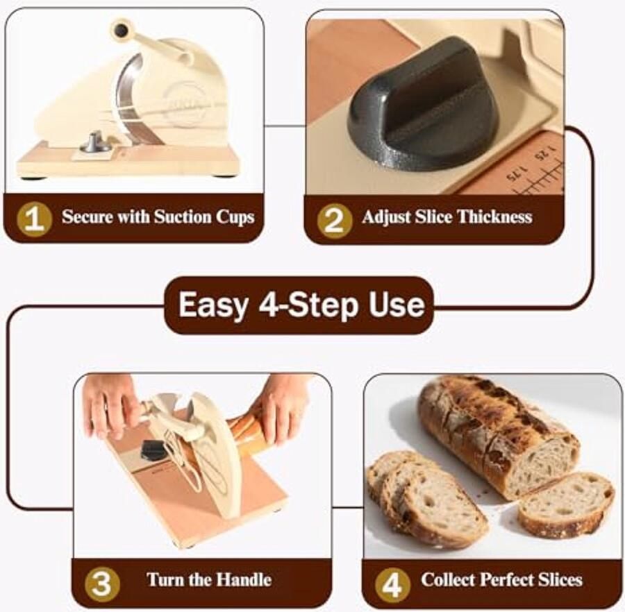 Handmatige broodsnijmachine met verstelbare diktegids en bijenwas broodzak