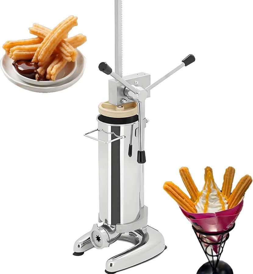 Handmatige Churro Machine Donut Maker Bakkerij Gebruik Vijf Spuitmonden 2L Capaciteit Zilverkleurig