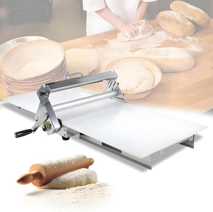 Handmatige deeguitrolmachine van roestvrij staal opvouwbare deeguitrolmachine van 30 cm 40 cm compacte deeguitrolmachine met verstelbare dikte voor bakkerijpizza Commercial