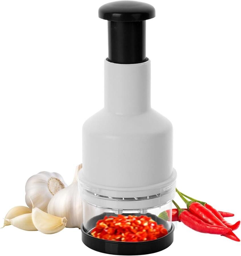 Handmatige Drukhakker Keukenmachine Stamper Ingrediënten Verwerken Efficiënt Ontwerp 7.5x22.5 cm Zwart en Wit