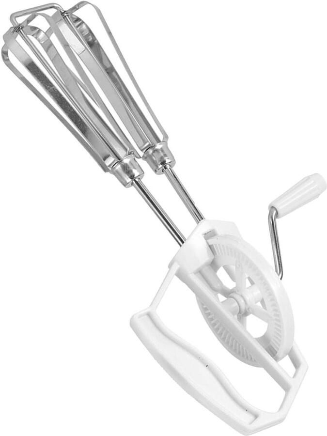 Handmatige Eierklopper Ei Blender Mixer Keuken Koken Bakken Dubbele Kop Roterend 25.5 cm Wit