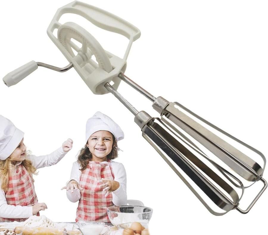 Handmatige Eierklopper Handslinger Mixer Beslag Mengen Dubbele Mengkoppen 25 cm Wit