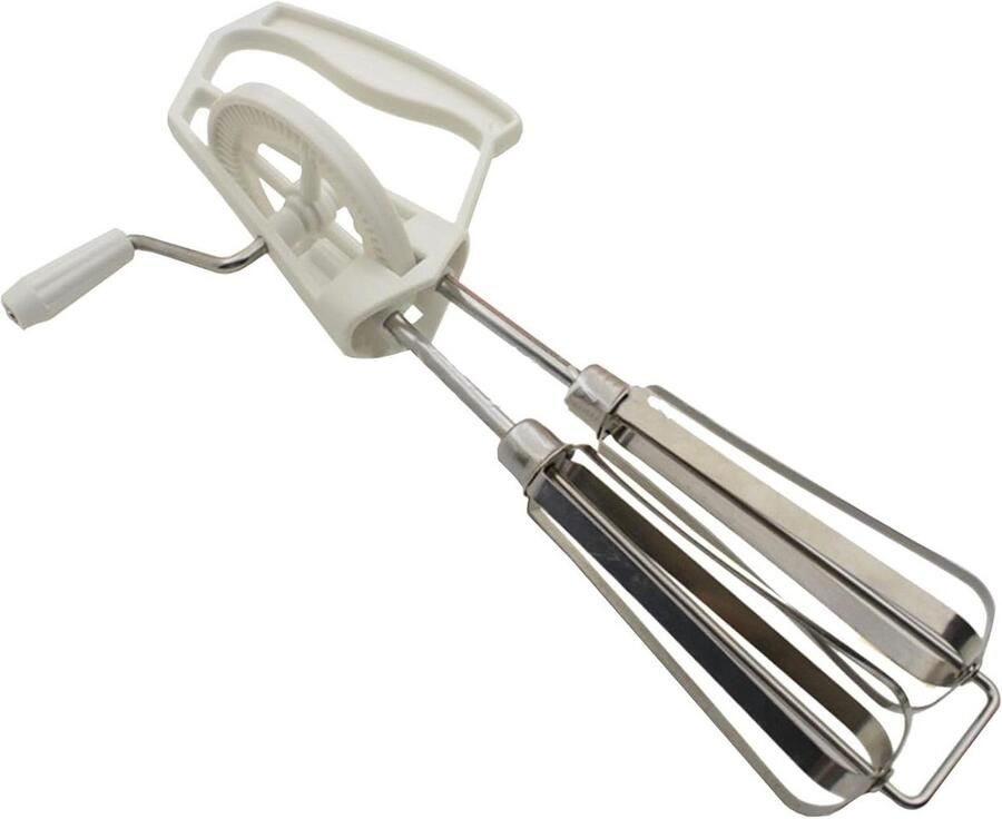 Handmatige eierklopper Handslingermixer eiermixer Beslag roeren Twee mengkoppen 25 cm Wit