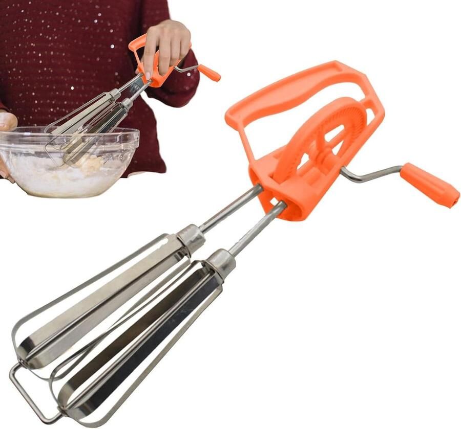 Handmatige eierklopper HandslingermixerEiermixer Beslag Mengen Twee Mengkoppen 25 cm Oranje