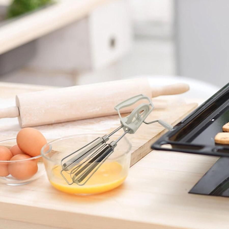Handmatige eierklopper Keukenmixer Garde Beslag Mixen Twee Mengkoppen 25 cm Wit