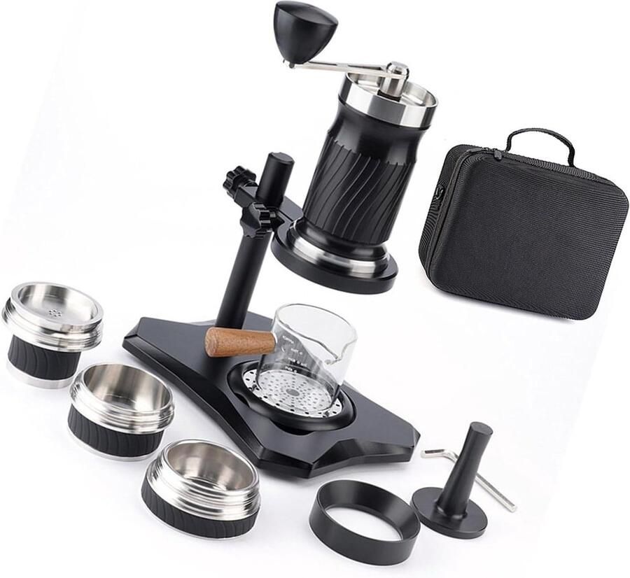 Handmatige Espressomachine Draagbare Koffiezetter Koffie Zetten Onderweg Roestvrij Staal 20 x 15.5 x 31.5 cm Zilver