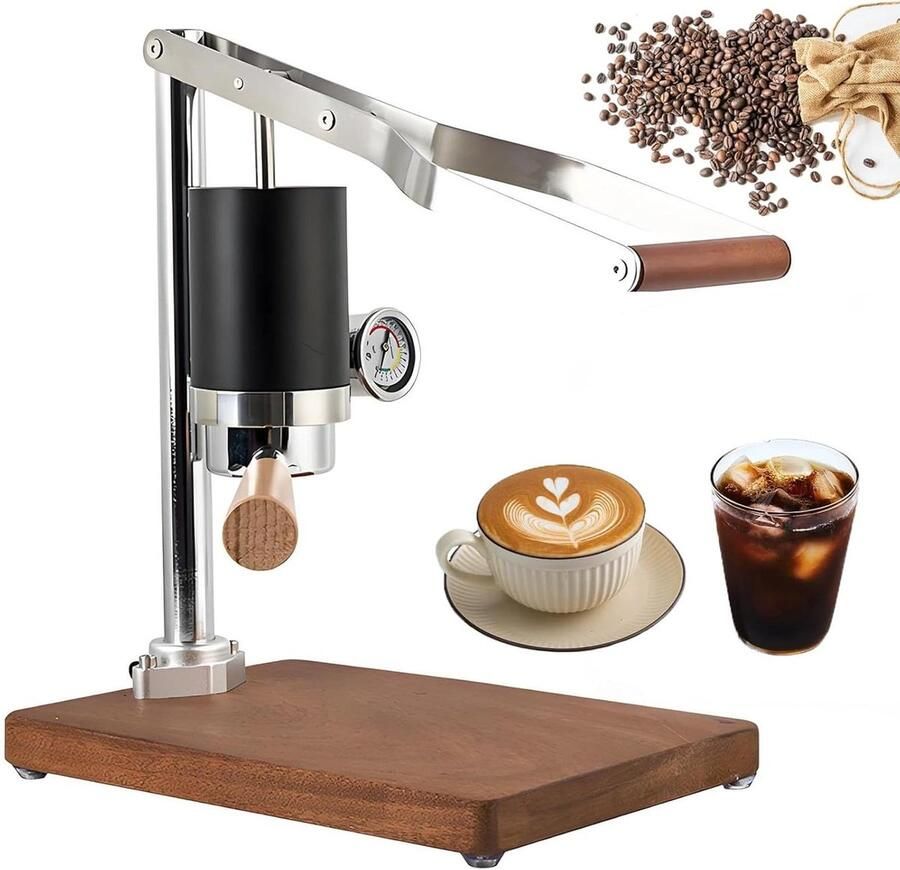 Handmatige Espressomachine Koffiezetapparaat Handpers Authentieke Espresso Zetten Met Drukregeling Hendel 40x24x18 cm Zilverkleurig
