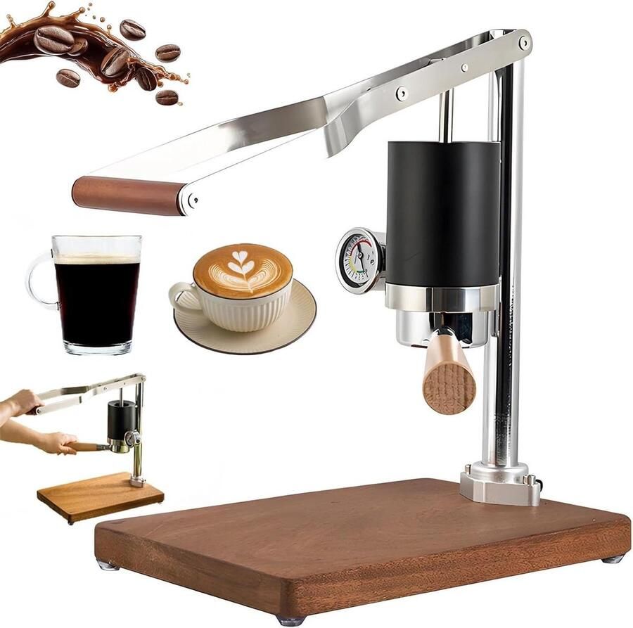 Handmatige Espressomachine Koffiezetapparaat Pers Espresso Zetten Met Visuele Manometer 20x30x35cm Zilver