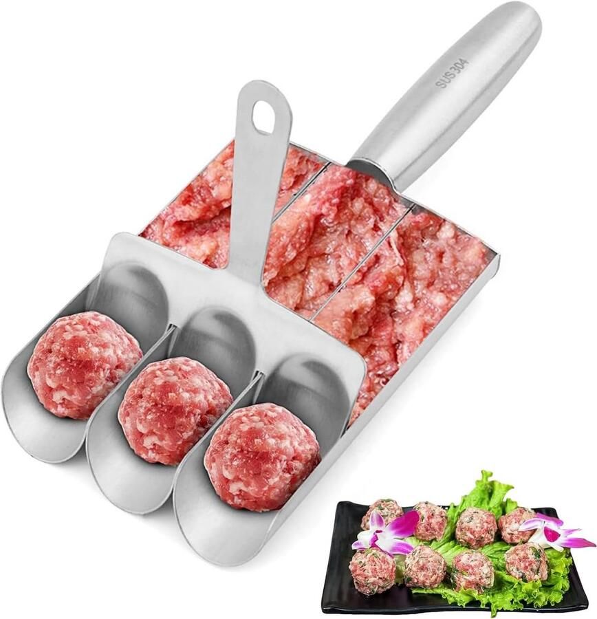 Handmatige Gehaktballetjesmaker RVS 3-in-1 voor Vlees Vis en Garnaal
