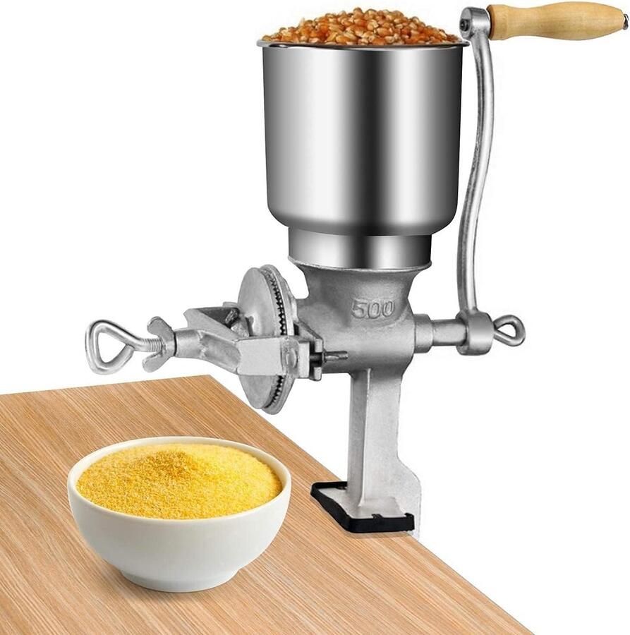 Handmatige Graanmolen Maïs en Koffie Zelf Ingrediënten Malen Verstelbare Klem 43 cm Hoog Zilverkleurig