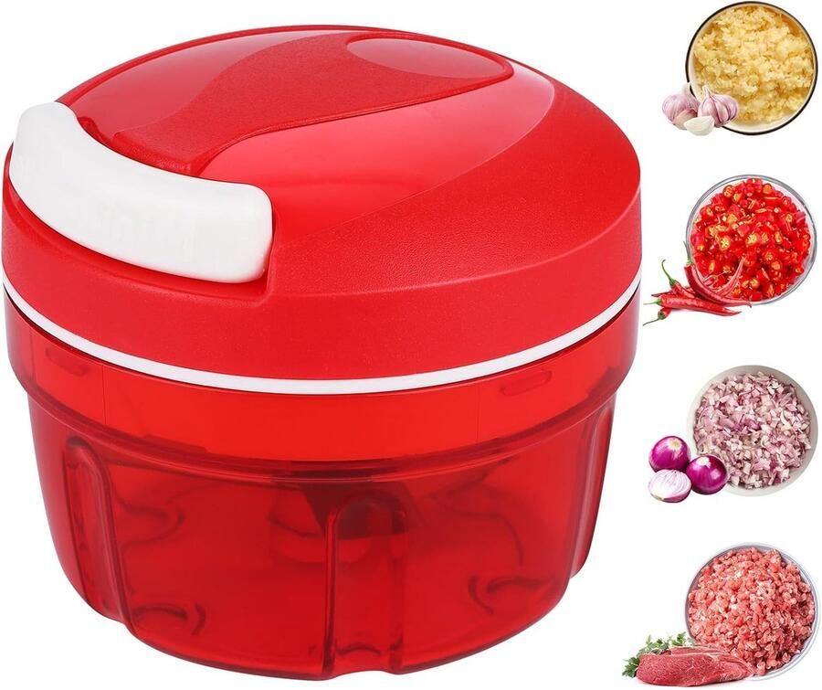 Handmatige Groentesnijder Rood 520 ml Met Roterende Messen van Roestvrij Staal Voor Uien Groenten en Fruit