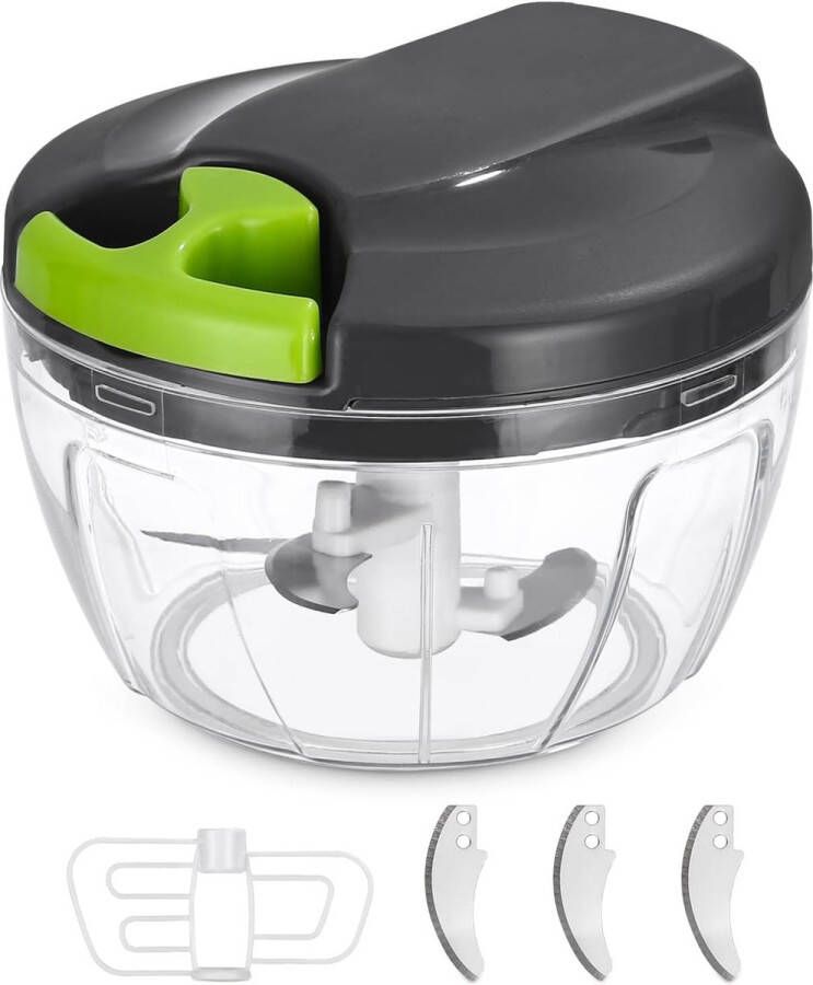 Handmatige Hakker 520ml Trekkoord Snijmachine voor Groenten Knoflook Noten Tijdbesparend en Handig (Grijsgroen)