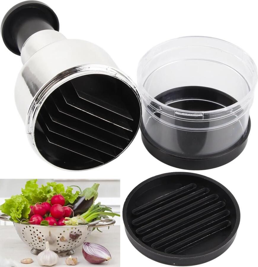 Handmatige Hakmolen RVS Ui en Knoflook Snijder Hakker met Drukknop RVS Groentesnijder Keukenhulp voor Uien Groenten & Kruiden Vaatwasserbestendig Handmatige Food Processor Zilver Zwart