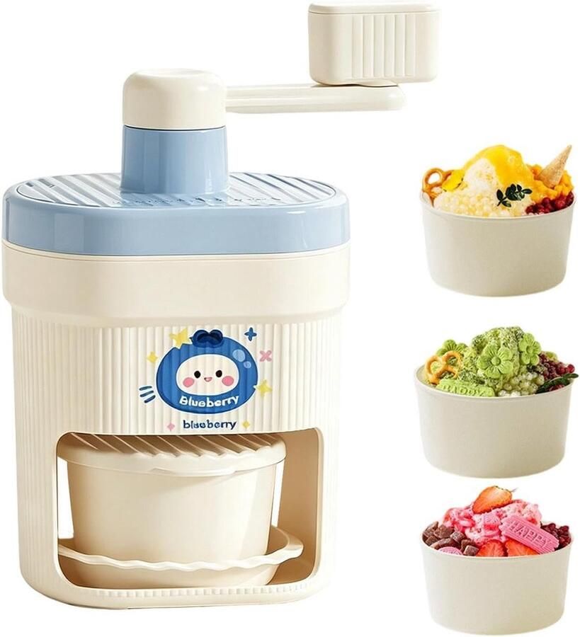 Handmatige IJsmachine IJs Crusher Drankjes Maken Roterende Handslinger 24 x 14 x 14 cm Blauw