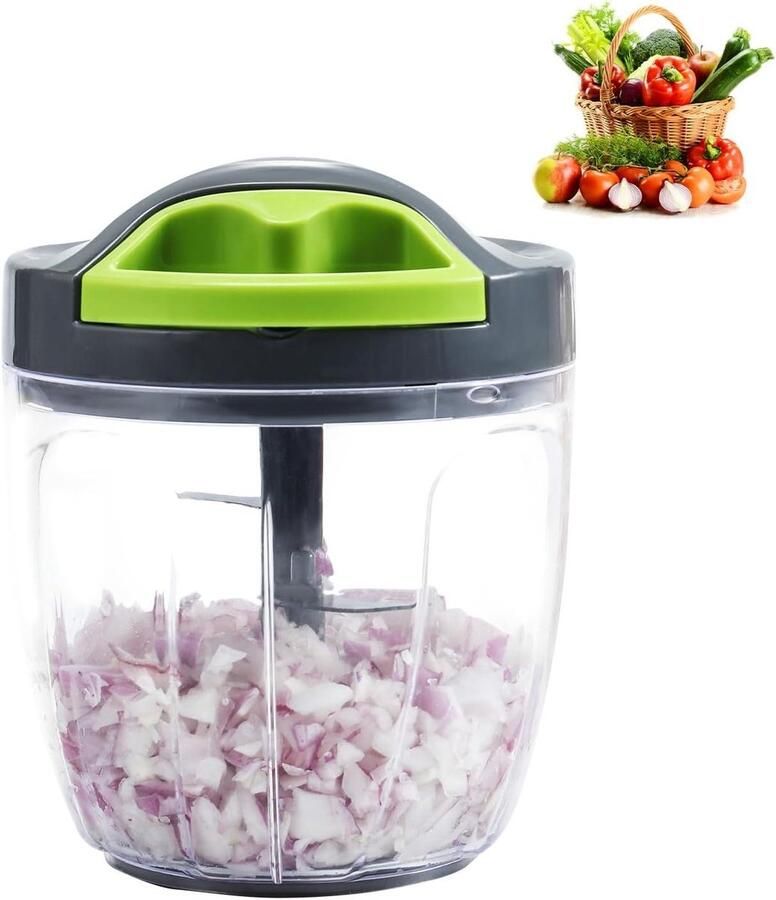 Handmatige Keuken Chopper Voedsel Snijder Snel Ingrediënten Snijden Roestvrijstalen Bladen 900ml Groen