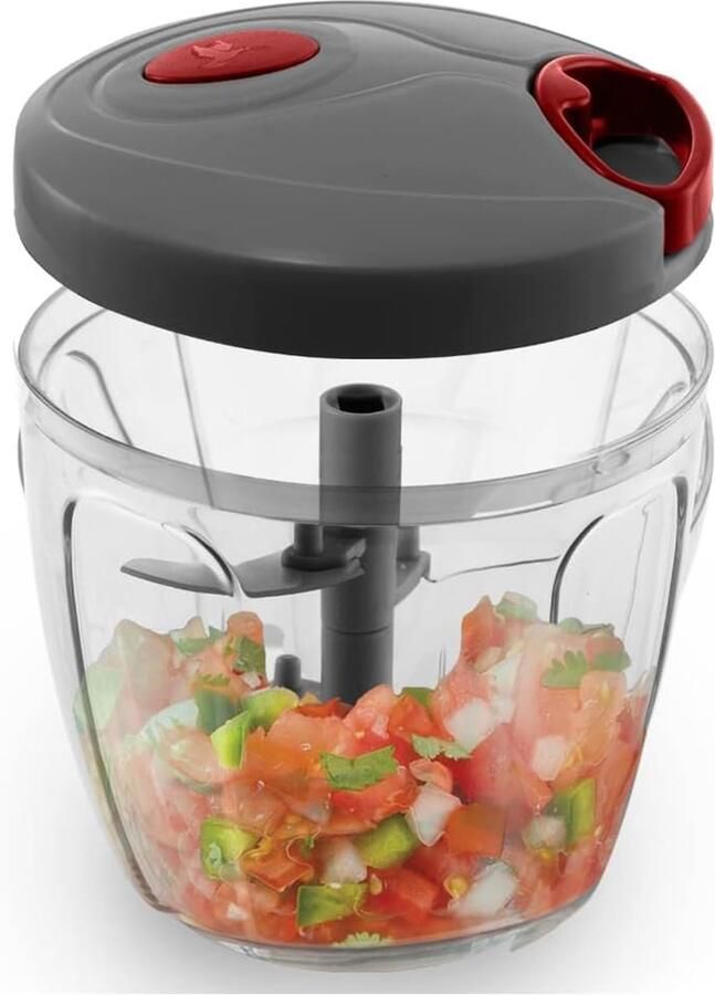 Handmatige Keukenmachine Groentehakker Snel Ingrediënten Hakken 6 Roestvrijstalen Messen 900 ml Grijs
