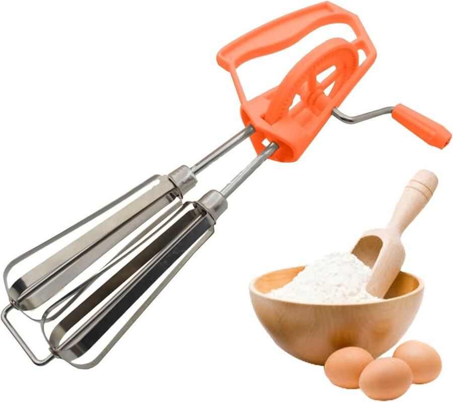 Handmatige Keukenmixer Eierklopper Slinger Beslag Maken Twee Mengkoppen 25x7 cm Oranje