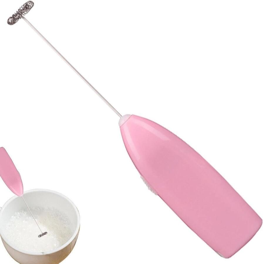 Handmatige Koffiemixer Melkopschuimer Garde Dranken Mixen Werkt op Batterijen 19.8 x 3.5 cm Roze