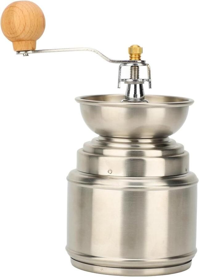 Handmatige Koffiemolen Bonenmaler Roestvrij Staal Verse Koffie Zetten Massief Houten Accenten Voor 2-8 Porties Zilver