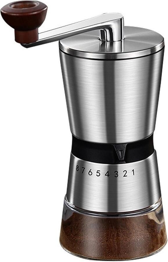 Handmatige Koffiemolen Bonenmaler Verse Koffie 8 Grofheden 80g Capaciteit Zilver