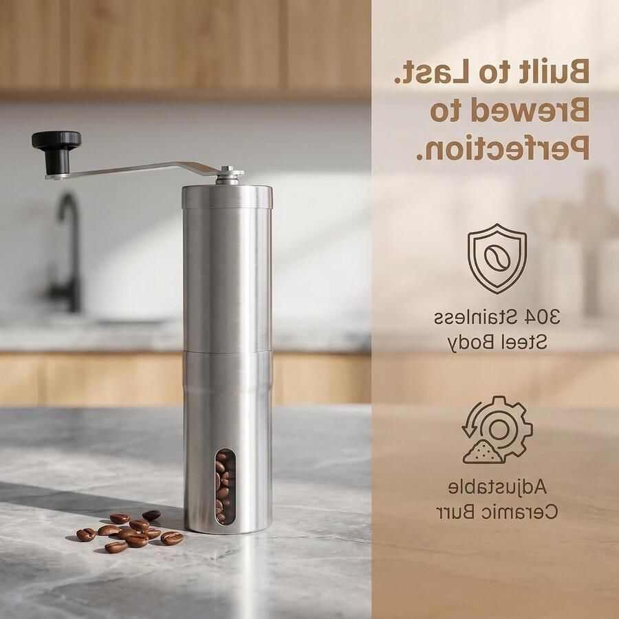Handmatige Koffiemolen Draagbare Mini Molen Koffie Zetten Roestvrijstalen Maalschijven 178 x 146 cm Zilver