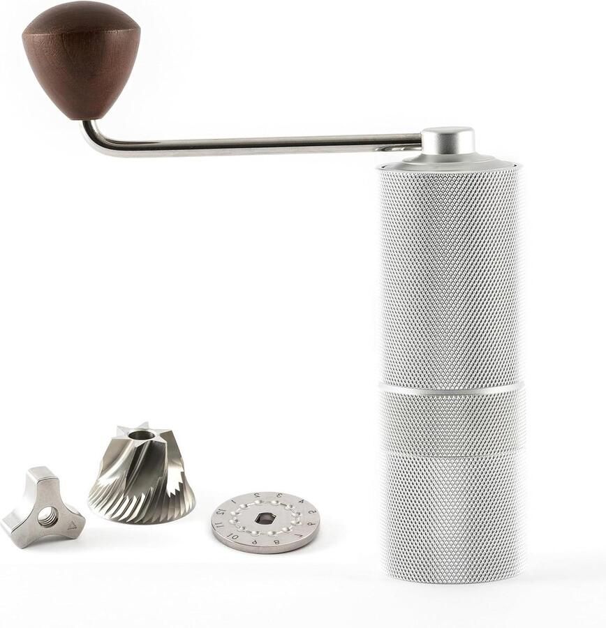 Handmatige Koffiemolen Espressomolen Kegelmaalwerk Koffie Malen Precisie Roestvrij Staal 15 cm Hoog Mat Zilver
