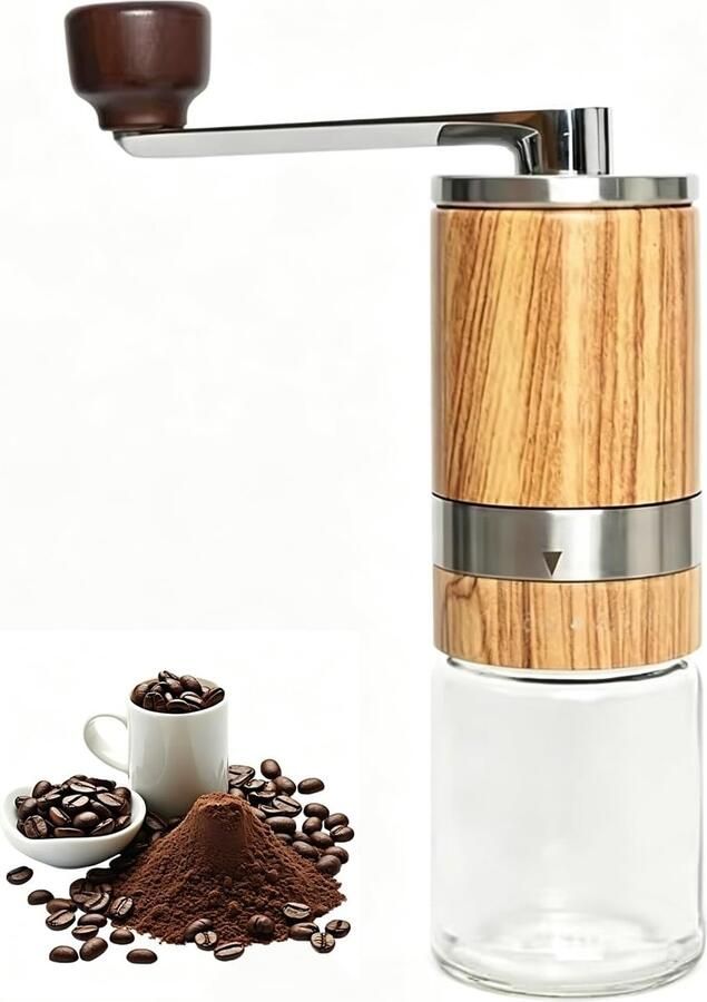 Handmatige Koffiemolen Handbediende Molen Verse Koffie 6 Maalinstellingen 19 cm Hoog Houtkleur