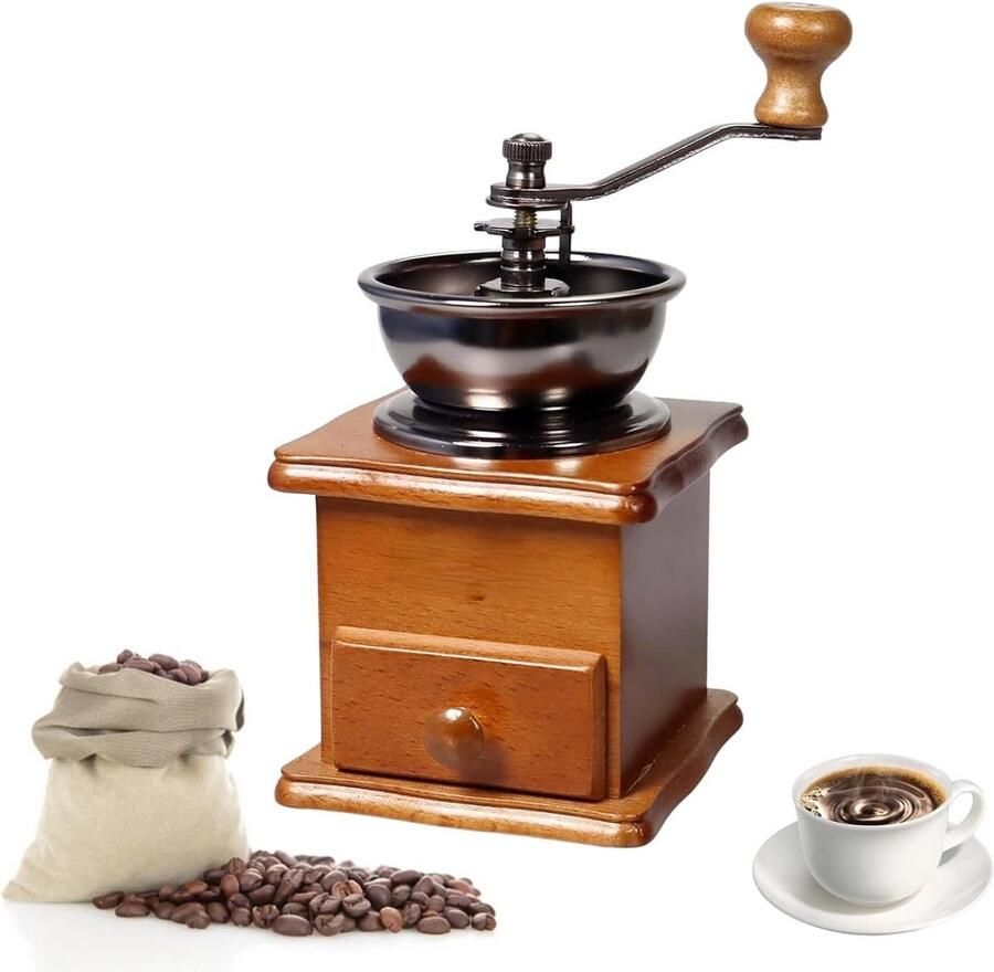 Handmatige Koffiemolen Hout Keramische Maalschijven Verstelbaar voor Espresso en Filterkoffie