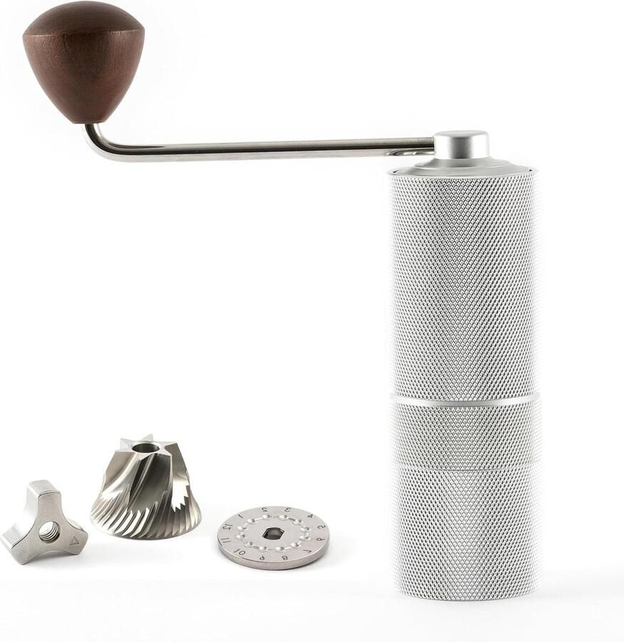 Handmatige Koffiemolen Kegelmaalwerk Molen Vers Malen Koffie Precisie Maalwerk 15 cm Hoog Mat Zilver