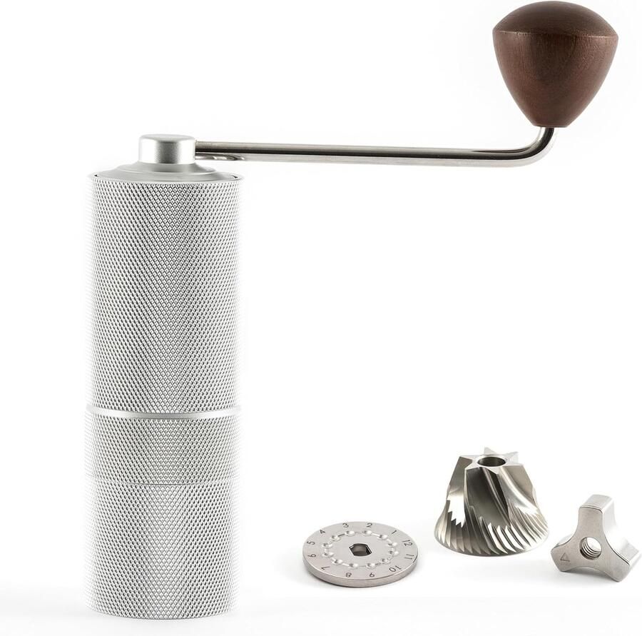 Handmatige Koffiemolen Kegelmaalwerk Molen Verse Koffie Malen Precisie Roestvrijstaal 15 cm Hoog Mat Zilver