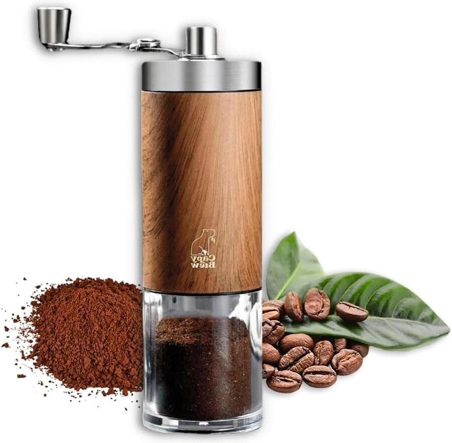 Handmatige koffiemolen keramisch maalwerk inklapbare handgreep zelf koffiebonen malen voor French Press moka en espresso licht stil duurzaam antislip houtlook