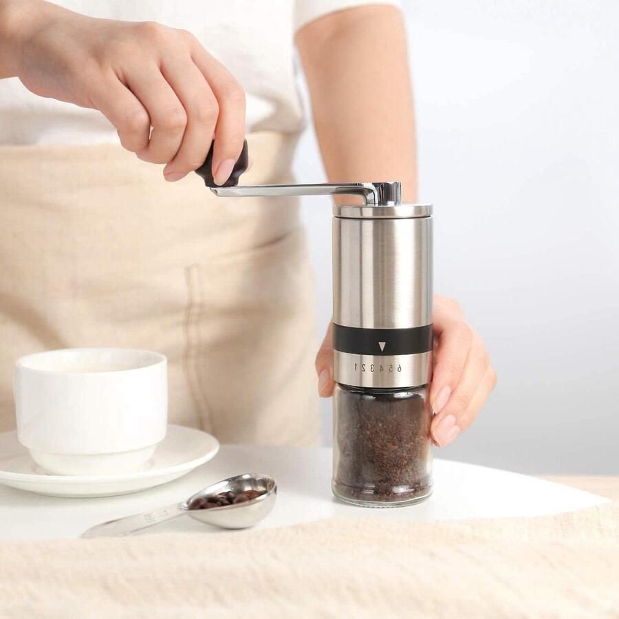 Handmatige Koffiemolen Koffie Malen Verse Koffie Keramische Braam 19 cm Hoog Zilver