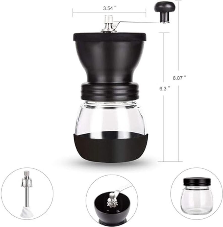 Handmatige Koffiemolen Koffiebonenmaler Verse Koffie Keramische Braam 2 Glazen Potten Transparant