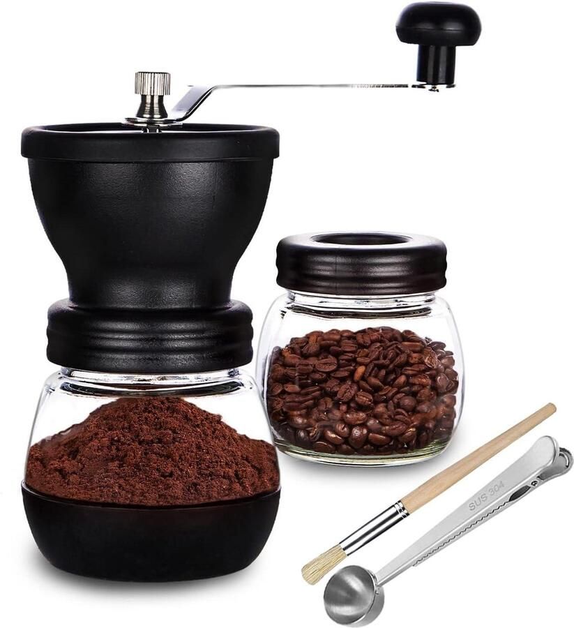 Handmatige Koffiemolen Koffiebonenmaler Verse Koffie Keramische Braam 2 Glazen Potten Transparant