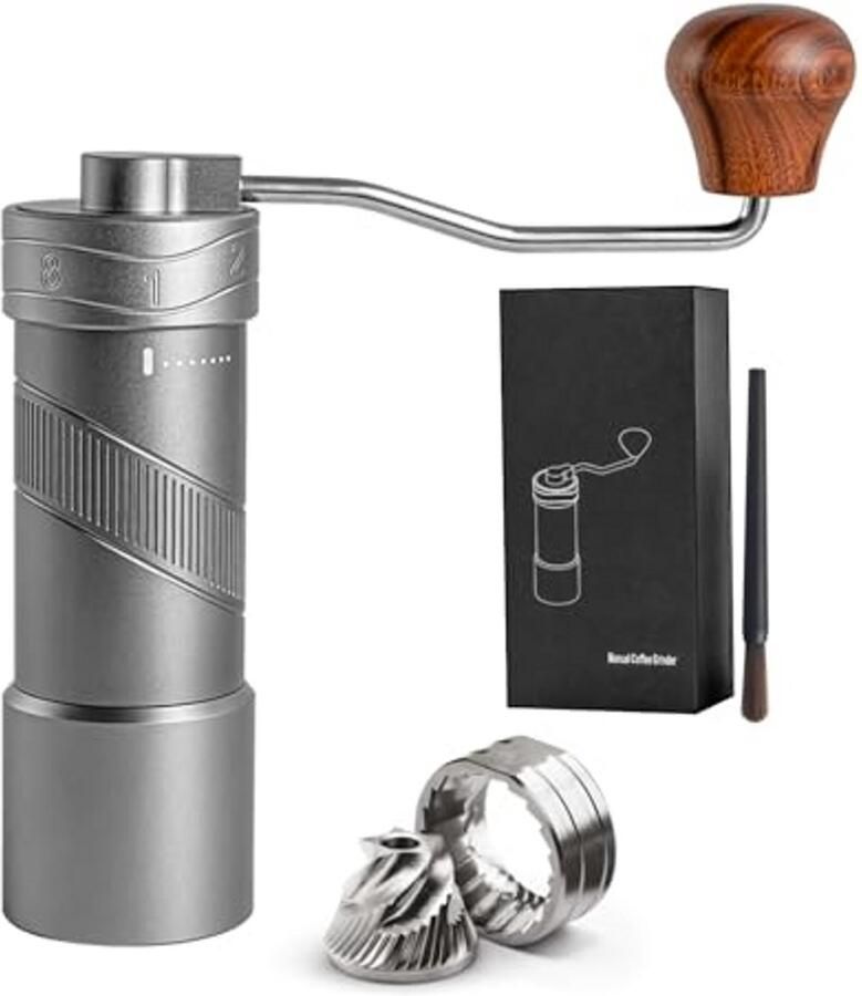 Handmatige koffiemolen met instelbare maalinstelling voor espresso en Franse pers