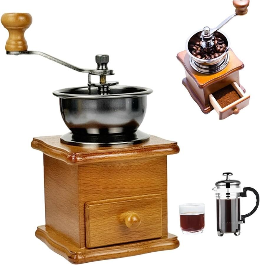 Handmatige Koffiemolen met Pot Koffie Zetten Keramische Maalschijf 18 cm Lichtbruin