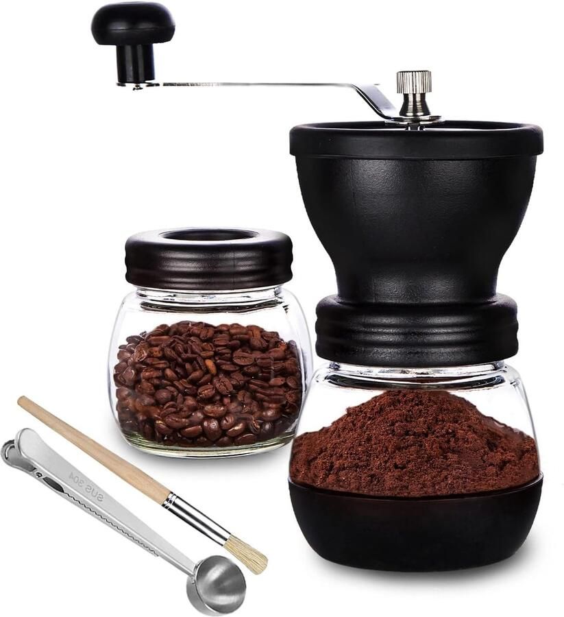 Handmatige Koffiemolen Met Pot Verse Koffie Maken Verstelbare Maalgraad 2 Glazen Potten Transparant