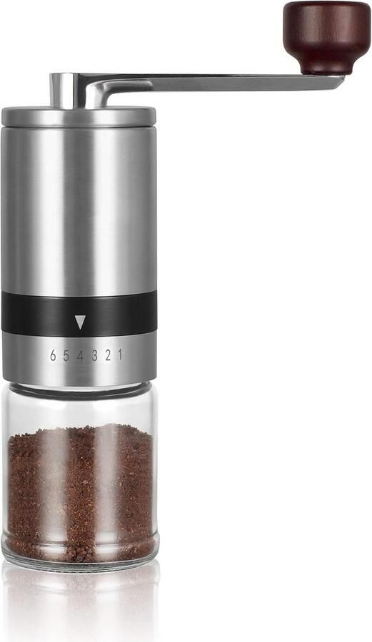 Handmatige koffiemolen met verstelbare grofheid en roestvrijstalen burr