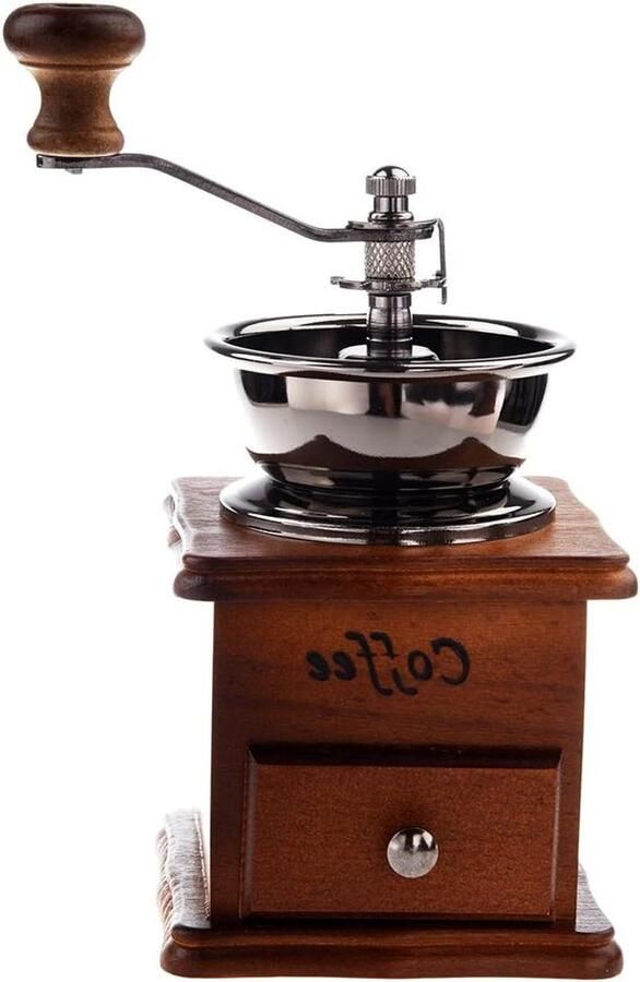 Handmatige Koffiemolen Metalen Molen Verse Koffie Vintage Ontwerp 20 cm Hoog Houtkleur