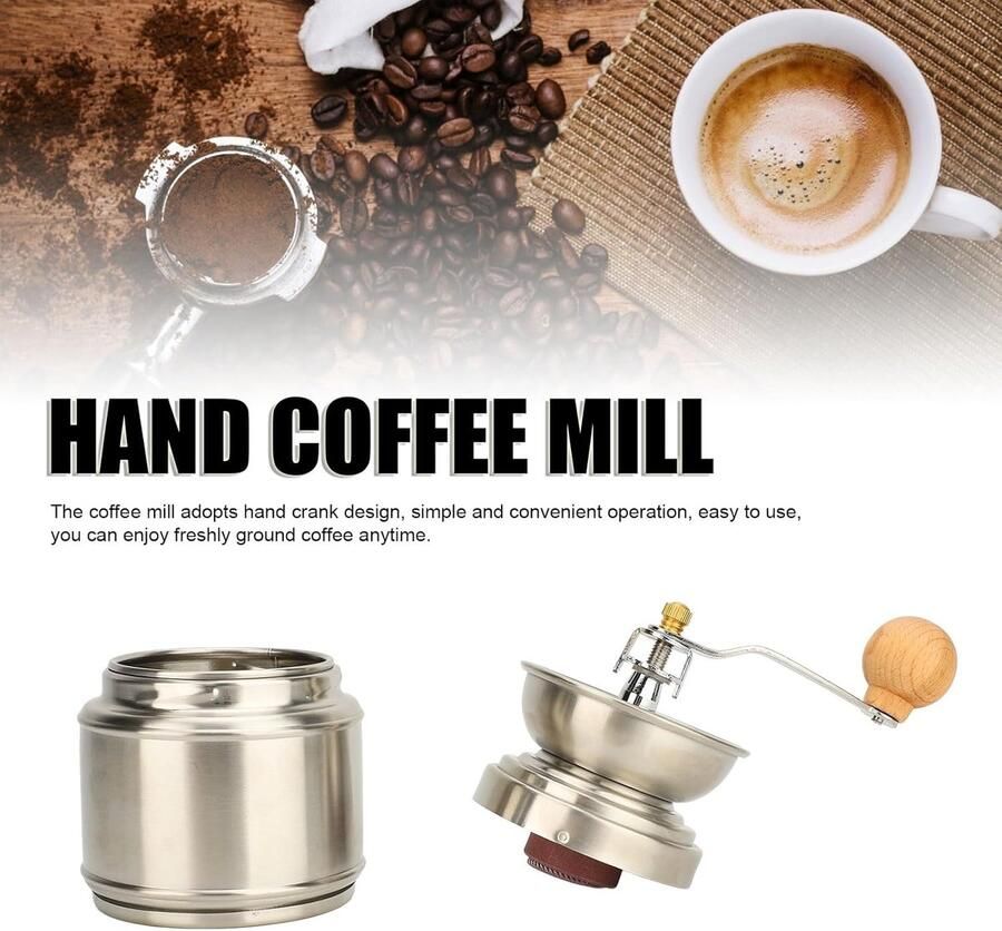 Handmatige Koffiemolen Roestvrij Staal Molen Verse Koffie Malen Multifunctioneel Gebruik Capaciteit 2-8 Kopjes Zilver