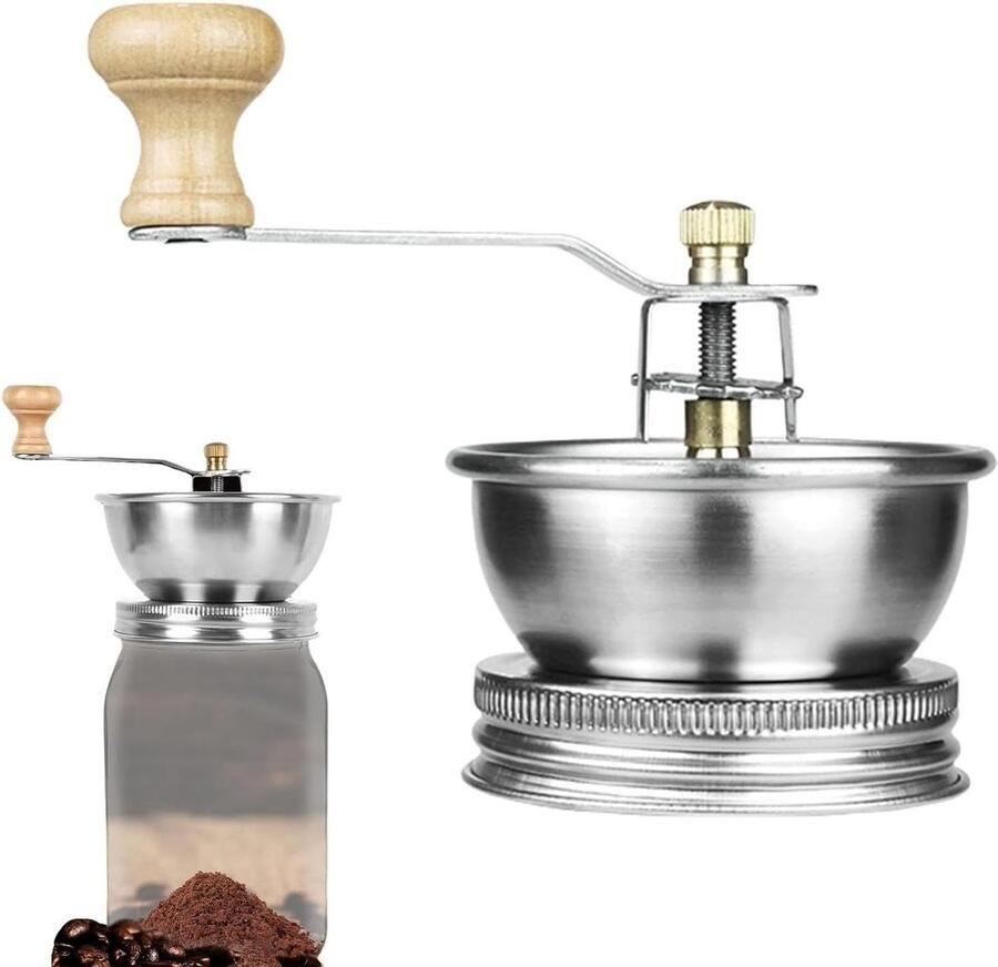 Handmatige Koffiemolen Roestvrij Staal Molen Verse Koffie Malen Past Op Brede Pot 86 mm Zilverkleurig