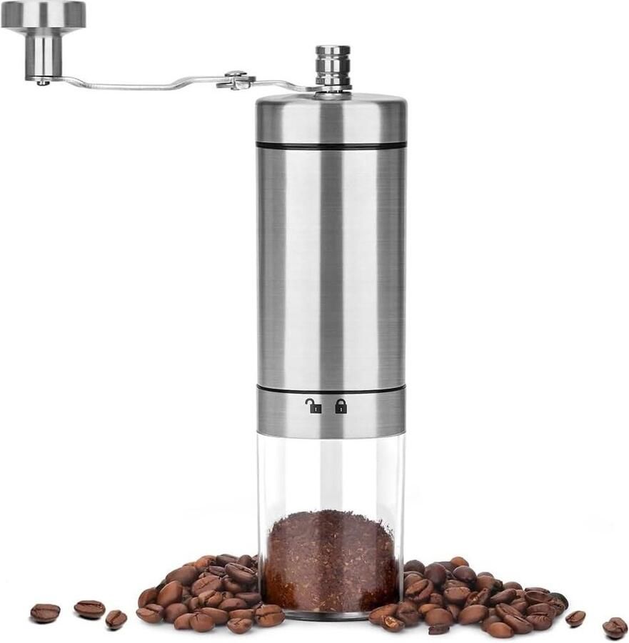 Handmatige Koffiemolen Roestvrij Staal Verse Koffie Verstelbare Molen Compact Ontwerp Zilver