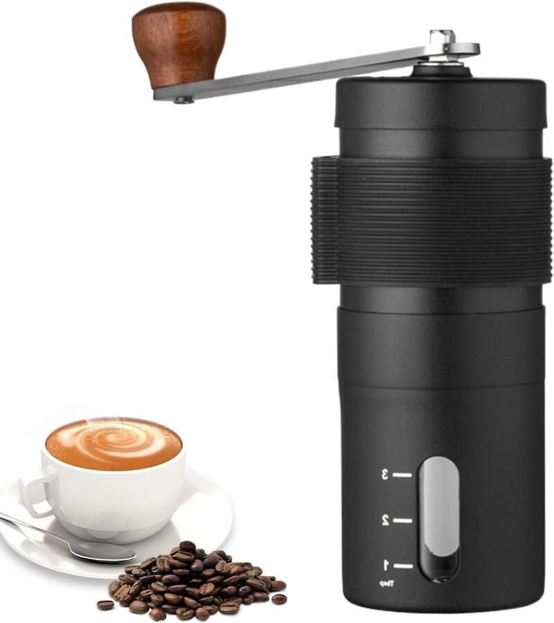Handmatige koffiemolen roestvrijstalen espressomachine hand met kegelmolen en handslinger afneembare handkoffiemolen espressomachine koffiebonenmolen voor thuis camping reizen (zwart)