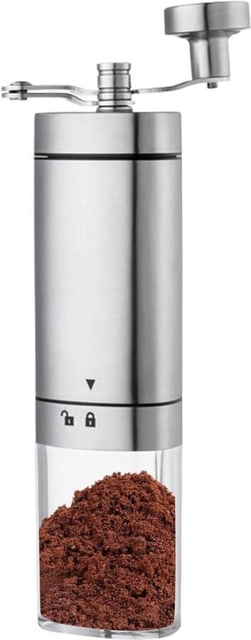 Handmatige Koffiemolen Roestvrijstalen Molen Verse Koffie Bereiden Behoudt Aroma 19.5 cm Hoog Zilverkleurig