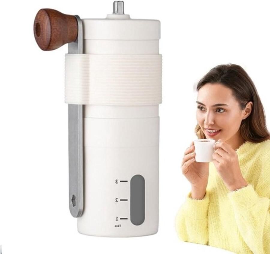 Handmatige Koffiemolen RVS Bonenmolen Verse Koffie Maken Verstelbare Maalgraad 12.5 cm Hoog Wit