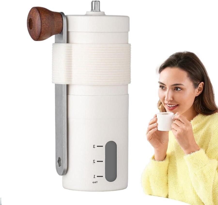 Handmatige Koffiemolen RVS Bonenmolen Verse Koffie Maken Verstelbare Maalgraad 12.5 cm Hoog Wit