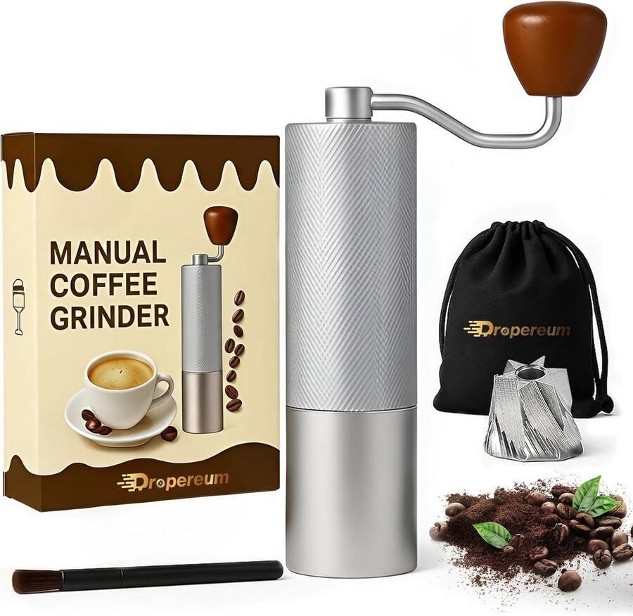 Handmatige Koffiemolen RVS Kegelmaalschijven 25+ Niveaus Voor Espresso Filter en French Press