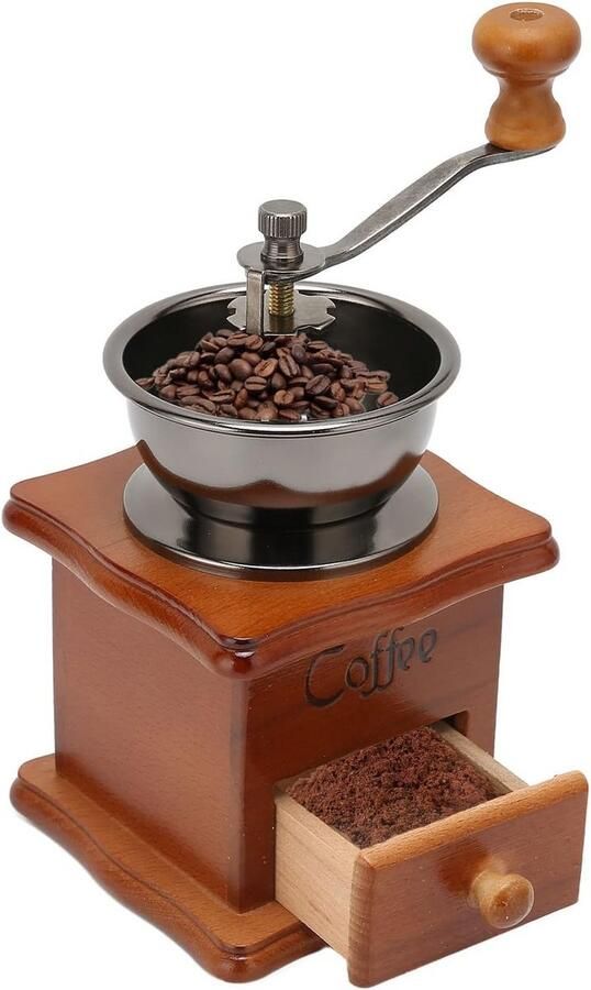 Handmatige Koffiemolen Vintage Stijl – Voor Drip Coffee & French Press Gemaakt van Walnoot Hout en Roestvrij Staal