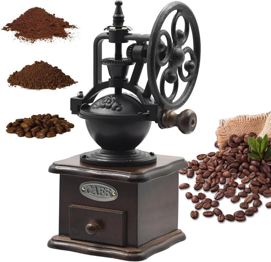 Handmatige Koffiemolen voor Espresso Moka en Franse Pers Vintage Houten Koffiebonenmolen